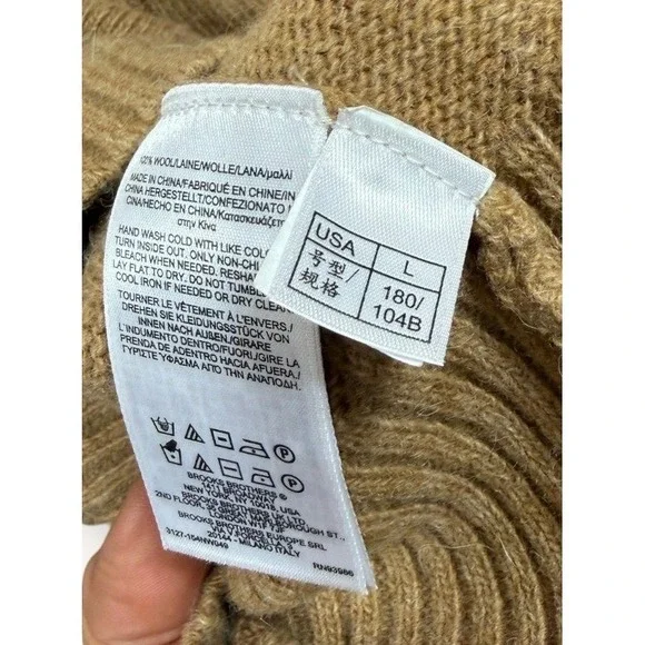 Brooks Brothers Sweater Mens L Tan Cable Knit 1/4 Zip Wool Mock Neck Pullover - Picture 4 of 9